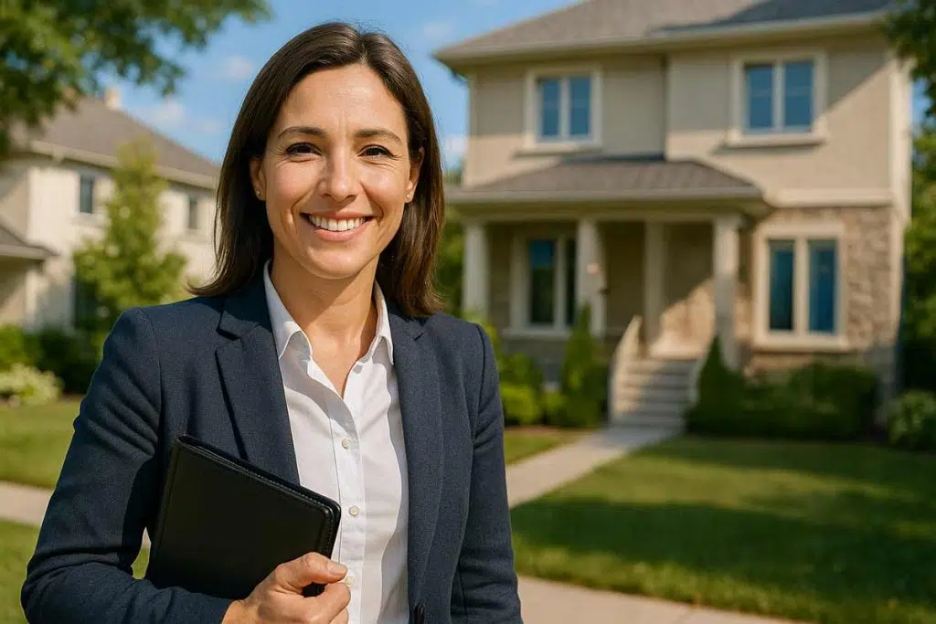 Femme agent immobilier en prospection immobilière en formation